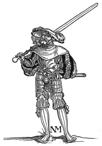 Lansquenete alemán con montante (Zweihänder) a la espalda